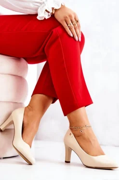 Czółenka Damskie Sergio Leone Beżowe Matowe Orsola