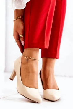 Czółenka Damskie Sergio Leone Beżowe Matowe Orsola