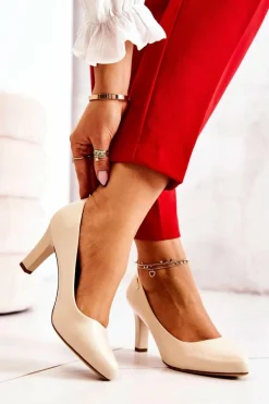 Czółenka Damskie Sergio Leone Beżowe Matowe Orsola