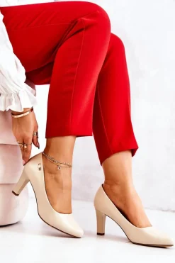 Czółenka Damskie Sergio Leone Beżowe Matowe Orsola