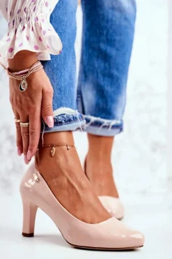 Czółenka damskie Sergio Leone Lakierowane Na Słupku Nude Orsola