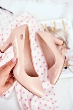 Czółenka damskie Sergio Leone Lakierowane Na Słupku Nude Orsola