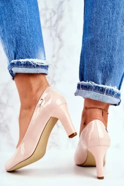 Czółenka damskie Sergio Leone Lakierowane Na Słupku Nude Orsola