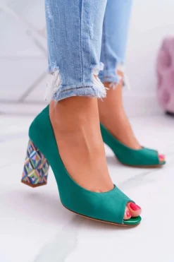 Czółenka Damskie Sergio Leone Odkryte Palce PB133 Zielone Fani