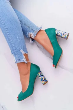 Czółenka Damskie Sergio Leone Odkryte Palce PB133 Zielone Fani