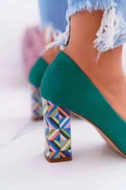 Czółenka Damskie Sergio Leone Odkryte Palce PB133 Zielone Fani