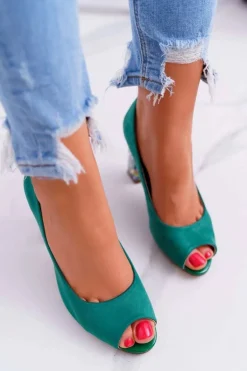 Czółenka Damskie Sergio Leone Odkryte Palce PB133 Zielone Fani