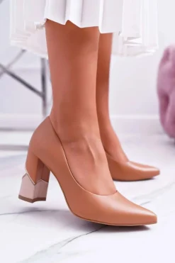 Czółenka Damskie Skórzane Laura Messi 1979 Camel