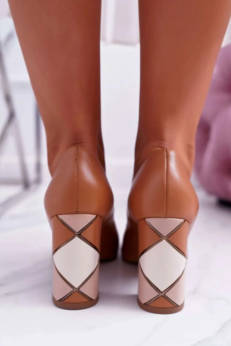 Czółenka Damskie Skórzane Laura Messi 1979 Camel