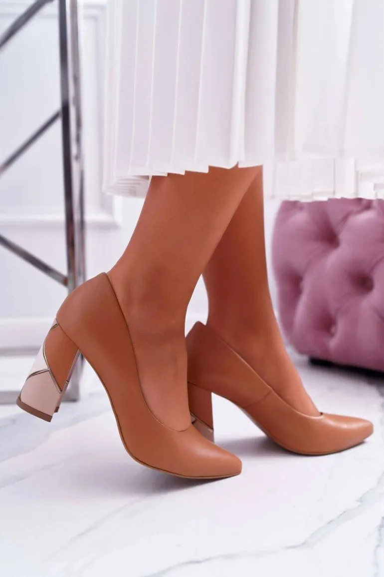 Czółenka Damskie Skórzane Laura Messi 1979 Camel