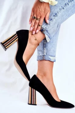 Czółenka Damskie Visconi Zamszowe Czarne 7417302/200