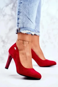 Czółenka damskie Zamszowe Czerwone Na Słupku Sergio Leone Campbell