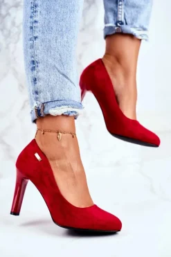 Czółenka damskie Zamszowe Czerwone Na Słupku Sergio Leone Campbell