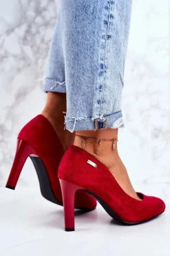 Czółenka damskie Zamszowe Czerwone Na Słupku Sergio Leone Campbell