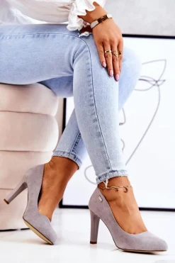 Czółenka Damskie Zamszowe Na Słupku Sergio Leone Szare Campbell