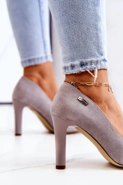 Czółenka Damskie Zamszowe Na Słupku Sergio Leone Szare Campbell