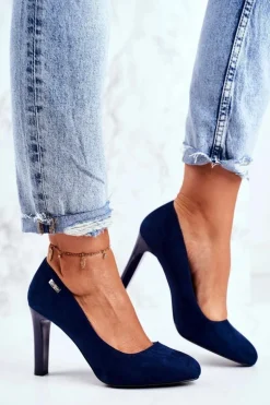 Czółenka Damskie Zamszowe Na Słupku Sergio Leone Granatowe Campbell