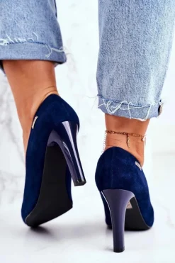 Czółenka Damskie Zamszowe Na Słupku Sergio Leone Granatowe Campbell