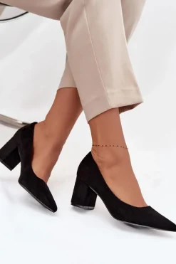 Czółenka Damskie Ze Szpiczastymi Noskami Na Słupku Czarne Pavira