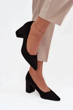 Czółenka Damskie Ze Szpiczastymi Noskami Na Słupku Czarne Pavira