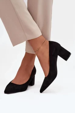 Czółenka Damskie Ze Szpiczastymi Noskami Na Słupku Czarne Pavira