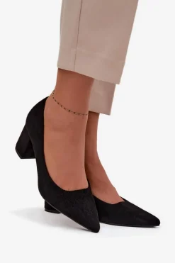 Czółenka Damskie Ze Szpiczastymi Noskami Na Słupku Czarne Pavira