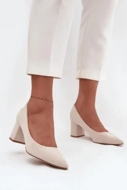 Czółenka Damskie Ze Szpiczastymi Noskami Na Słupku Beżowe Pavira