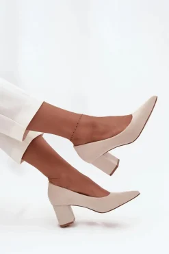 Czółenka Damskie Ze Szpiczastymi Noskami Na Słupku Beżowe Pavira