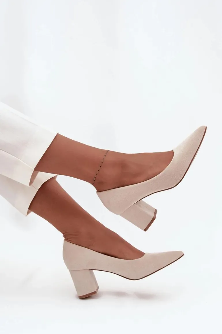 Czółenka Damskie Ze Szpiczastymi Noskami Na Słupku Beżowe Pavira