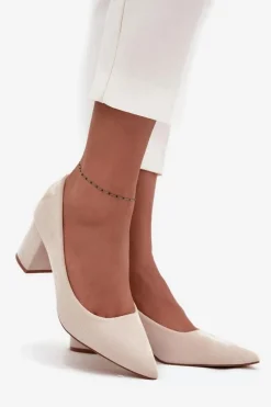 Czółenka Damskie Ze Szpiczastymi Noskami Na Słupku Beżowe Pavira