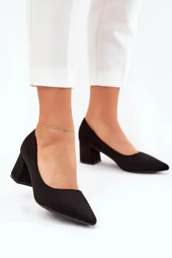 Czółenka Damskie Ze Szpiczastymi Noskami Na Słupku Czarne Merinette