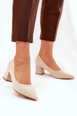 Czółenka Damskie Ze Szpiczastymi Noskami Na Słupku Beżowe Merinette