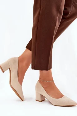 Czółenka Damskie Ze Szpiczastymi Noskami Na Słupku Beżowe Merinette