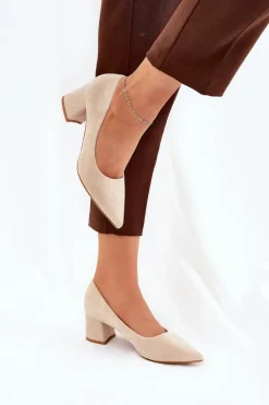 Czółenka Damskie Ze Szpiczastymi Noskami Na Słupku Beżowe Merinette