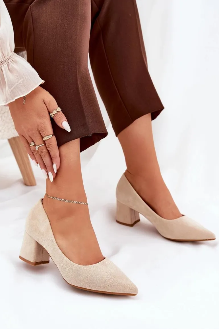 Czółenka Damskie Ze Szpiczastymi Noskami Na Słupku Beżowe Merinette