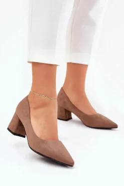 Czółenka Damskie Ze Szpiczastymi Noskami Na Słupku Khaki Merinette