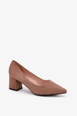 Czółenka Damskie Ze Szpiczastymi Noskami Na Słupku Khaki Merinette