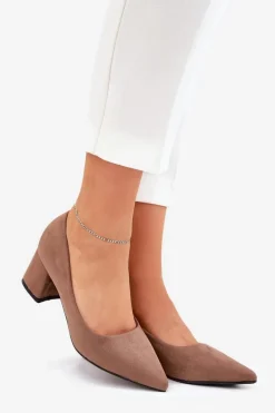 Czółenka Damskie Ze Szpiczastymi Noskami Na Słupku Khaki Merinette