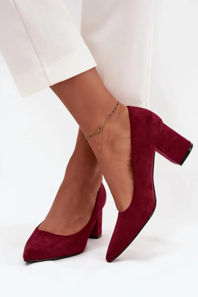 Czółenka Damskie Ze Szpiczastymi Noskami Na Słupku Bordowe Pavira