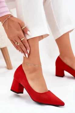 Czółenka Damskie Ze Szpiczastymi Noskami Na Słupku Czerwone Merinette