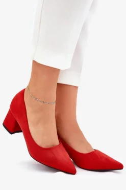 Czółenka Damskie Ze Szpiczastymi Noskami Na Słupku Czerwone Merinette