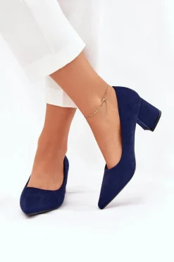 Czółenka Damskie Ze Szpiczastymi Noskami Na Słupku Granatowe Merinette