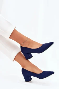 Czółenka Damskie Ze Szpiczastymi Noskami Na Słupku Granatowe Merinette