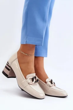 Czółenka Lakierowane Z Łańcuchem Beżowe Paliotte