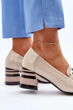 Czółenka Lakierowane Z Łańcuchem Beżowe Paliotte