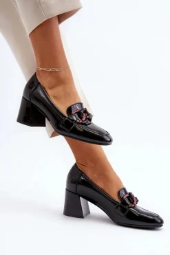 Czółenka Lakierowane Z Łańcuchem Czarne Paliotte