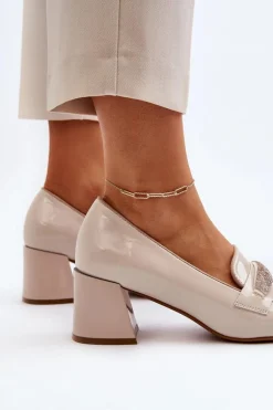 Czółenka Lakierowane Z Ozdobą Beżowe Samassa