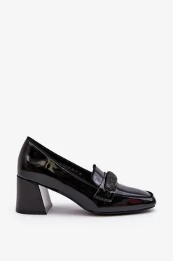 Czółenka Lakierowane Z Ozdobą Czarne Samassa