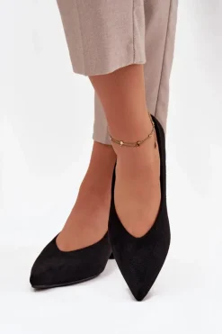 Czółenka Na Klocku Z Eko Zamsz Czarne Karielle