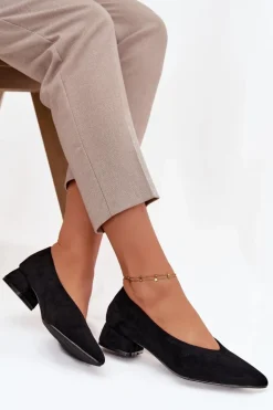 Czółenka Na Klocku Z Eko Zamsz Czarne Karielle